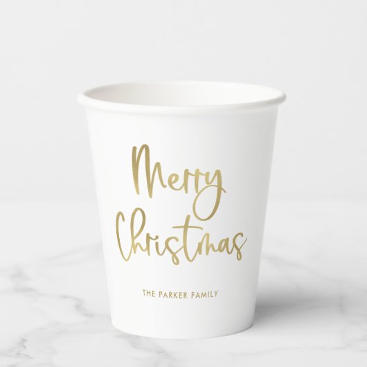 vrolijk kerstfeest | Faux Gold Casual Script op wi Papieren Bekers (Voorkant)