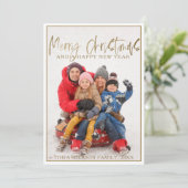 Vrolijk Kerstfeest Faux Gold Kalligrafie Foto Feestdagenkaart (Staand voorkant)