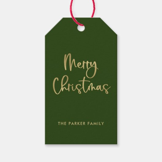 Vrolijk kerstfeest | Faux Gold op groen Casual scr Cadeaulabel (Voorkant)