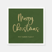 Vrolijk kerstfeest | Faux Gold op groen Casual scr Servet (Voorkant)
