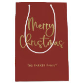 Vrolijk kerstfeest | Faux Gold op rood Casual scri Medium Cadeauzakje (Voorkant)