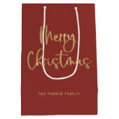 Vrolijk kerstfeest | Faux Gold op rood Casual scri Medium Cadeauzakje (Achterkant)