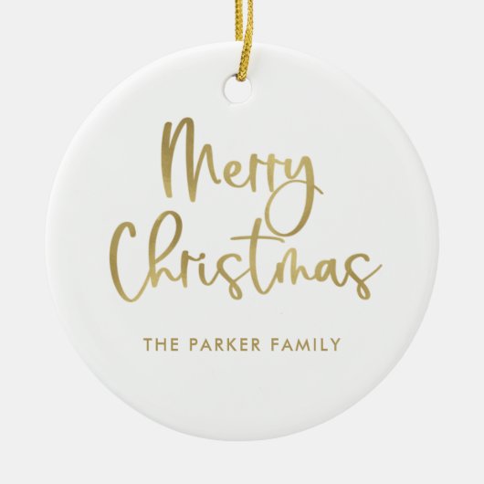 Vrolijk kerstfeest | Faux Gold op wit Casual scrip Keramisch Ornament (Voorkant)