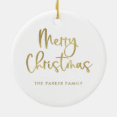 Vrolijk kerstfeest | Faux Gold op wit Casual scrip Keramisch Ornament (Achterkant)