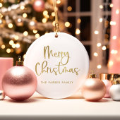 Vrolijk kerstfeest | Faux Gold op wit Casual scrip Keramisch Ornament