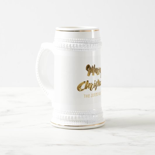 Vrolijk kerstfeest Faux Gold Text Typografie Elega Bierpul (Voorkant links)