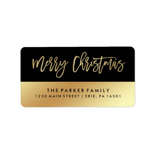 vrolijk kerstfeest | Faux Gold Typografie en Zwart Etiket (Voorkant)