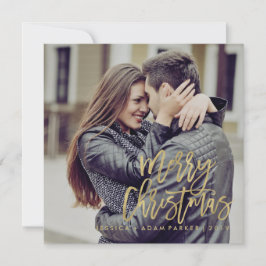 Vrolijk kerstfeest | Faux Gold Typografie met foto Feestdagenkaart