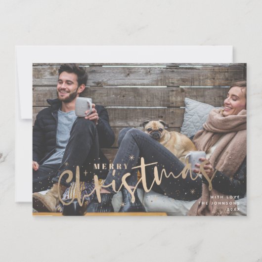 Vrolijk Kerstfeest Faux Goud Vakantie Fotokaart Feestdagenkaart (Voorkant)