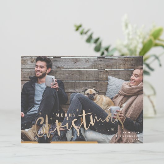 Vrolijk Kerstfeest Faux Goud Vakantie Fotokaart Feestdagenkaart (Staand voorkant)
