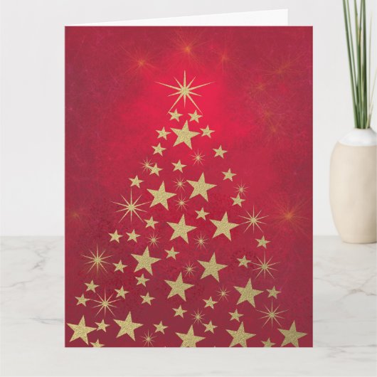 Vrolijk Kerstfeest faux gouden sterren kerstboom Kaart (Voorkant)