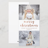 vrolijk kerstfeest | Faux Roos Gold met twee foto' Feestdagenkaart (Voorkant / Achterkant)
