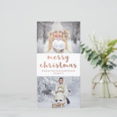 vrolijk kerstfeest | Faux Roos Gold met twee foto' Feestdagenkaart (Staand voorkant)