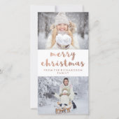 vrolijk kerstfeest | Faux Roos Gold met twee foto' Feestdagenkaart (Voorkant)