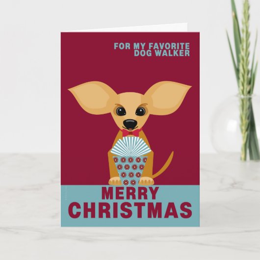 Vrolijk Kerstfeest Favoriete Hond Walker Chihuahua Feestdagen Kaart (Voorkant)