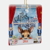 Vrolijk Kerstfeest - Fawn gluren door het raam Keramisch Ornament (Rechts)