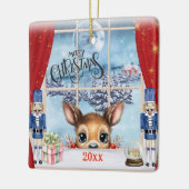 Vrolijk Kerstfeest - Fawn gluren door het raam Keramisch Ornament (Links)