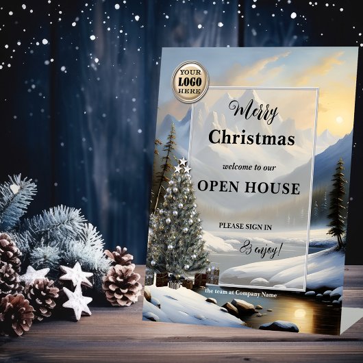 Vrolijk kerstfeest Feestdagen Logo Open Huis Reclamebord Met Voetstuk
