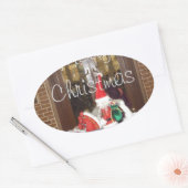 Vrolijk kerstfeest feestdagen ver van huis Geïnspi Ovale Sticker (Envelop)