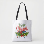 Vrolijk kerstfeest, feestelijk en kleurrijk, tote bag (Voorkant)