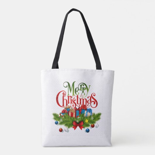 Vrolijk kerstfeest, feestelijk en kleurrijk, tote bag (Achterkant)