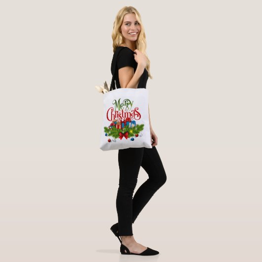 Vrolijk kerstfeest, feestelijk en kleurrijk, tote bag (Op model)