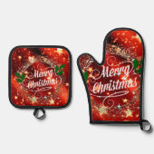 Vrolijk Kerstfeest, feestelijk ontwerp, Ovenwant & Pannenlap Set (Voorkant)