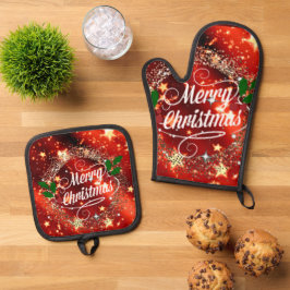 Vrolijk Kerstfeest, feestelijk ontwerp, Ovenwant & Pannenlap Set
