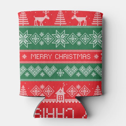 Vrolijk kerstfeest:  feestelijk patroon. blikjeskoeler (Achterkant)