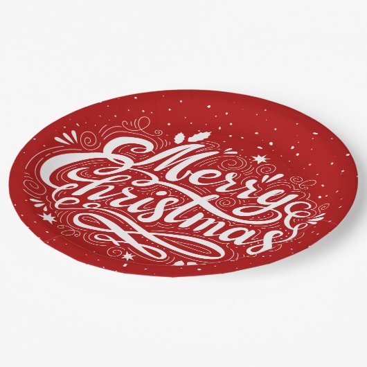 Vrolijk Kerstfeest Feestelijk Rood en Wit Papieren Bordje (Gekanteld)