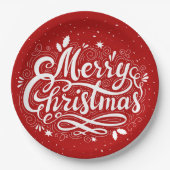 Vrolijk Kerstfeest Feestelijk Rood en Wit Papieren Bordje (Voorkant)