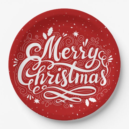 Vrolijk Kerstfeest Feestelijk Rood en Wit Papieren Bordje (Voorkant)