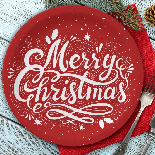 Vrolijk Kerstfeest Feestelijk Rood en Wit Papieren Bordje