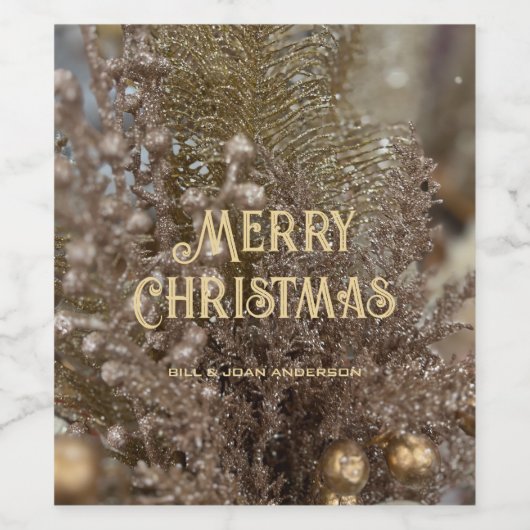 Vrolijk Kerstfeest Feestelijk Zilver Goud Elegant Wijn Etiket (Enkel label)