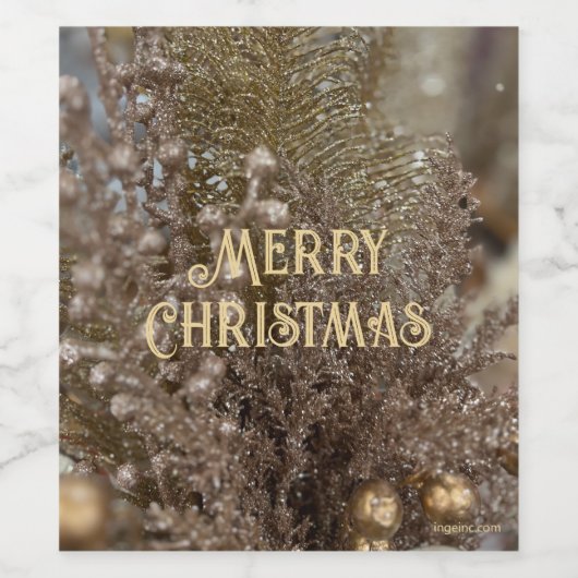 Vrolijk Kerstfeest Feestelijk Zilver Goud Elegant Wijn Etiket (Enkel label)
