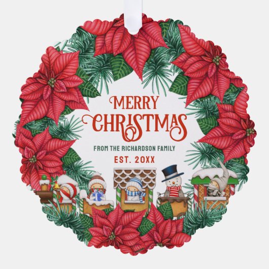 Vrolijk Kerstfeest Feestelijke Bloemen Aangepaste  Ornament Kaart (Voorkant)