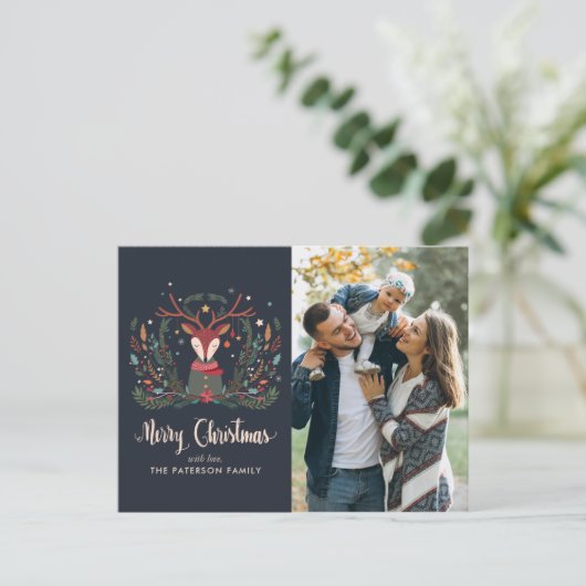"Vrolijk kerstfeest" Feestelijke hertenkerst Feestdagenkaart (Staand voorkant)