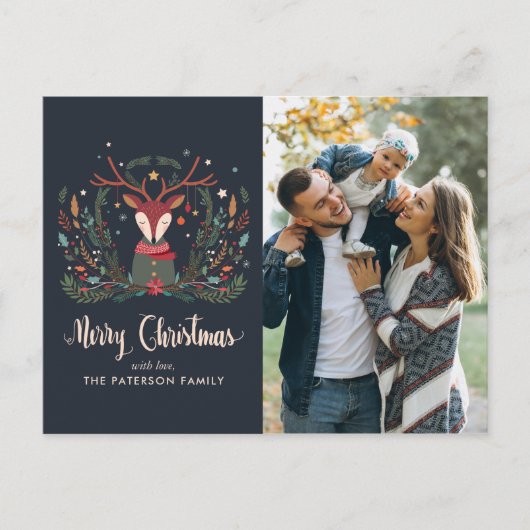 "Vrolijk kerstfeest" Feestelijke hertenkerst Feestdagenkaart (Voorkant)
