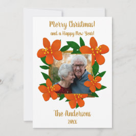 vrolijk kerstfeest | Feestelijke Oranje Rode Bloem Feestdagenkaart