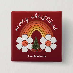 Vrolijk Kerstfeest Feestelijke Regenboog Gepersona Vierkante Button 5,1 Cm
