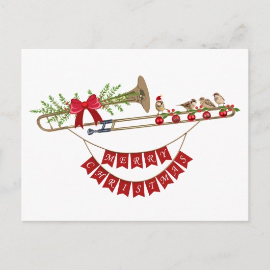 Vrolijk Kerstfeest Feestelijke Trombone en Leuke V Feestdagenkaart (Voorkant)