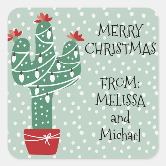 Vrolijk kerstfeest | Feliz Navidad Cactus Vierkante Sticker (Voorkant)