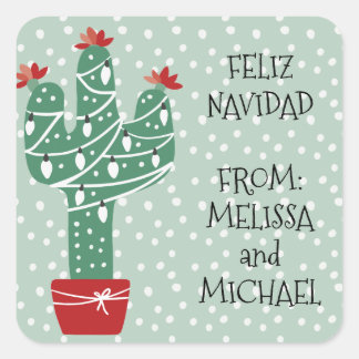 Vrolijk kerstfeest | Feliz Navidad Cactus Vierkante Sticker