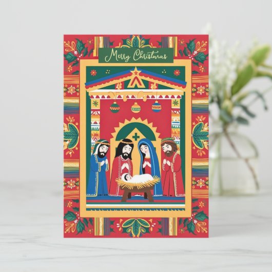 Vrolijk kerstfeest Feliz Navidad Geboorteplaats Me Feestdagenkaart (Staand voorkant)