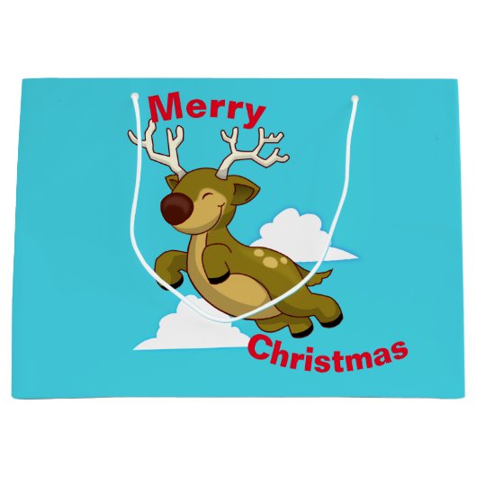 Vrolijk Kerstfeest - Feliz Navidad Vliegend Rendie Large Cadeautasje (Voorkant)