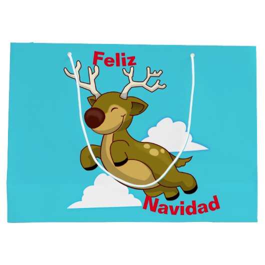 Vrolijk Kerstfeest - Feliz Navidad Vliegend Rendie Large Cadeautasje (Achterkant)