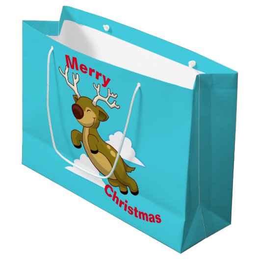 Vrolijk Kerstfeest - Feliz Navidad Vliegend Rendie Large Cadeautasje (Voorkant Gekanteld)