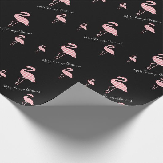 Vrolijk kerstfeest Flamingo Black Roze Buffalo Pse Cadeaupapier (Hoek)