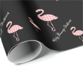 Vrolijk kerstfeest Flamingo Black Roze Buffalo Pse Cadeaupapier (Rol Hoek)