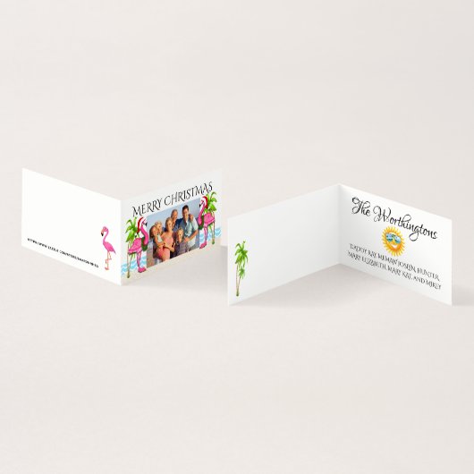 Vrolijk Kerstfeest Flamingo Familiefoto Kaart (Binnen en buitenkant)